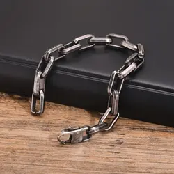 Vintage Mens Bracelets,Chunky Retro Grey Rectangle Stainless Steel Chain Bracelets,Punk Rock Jewelry Gifts