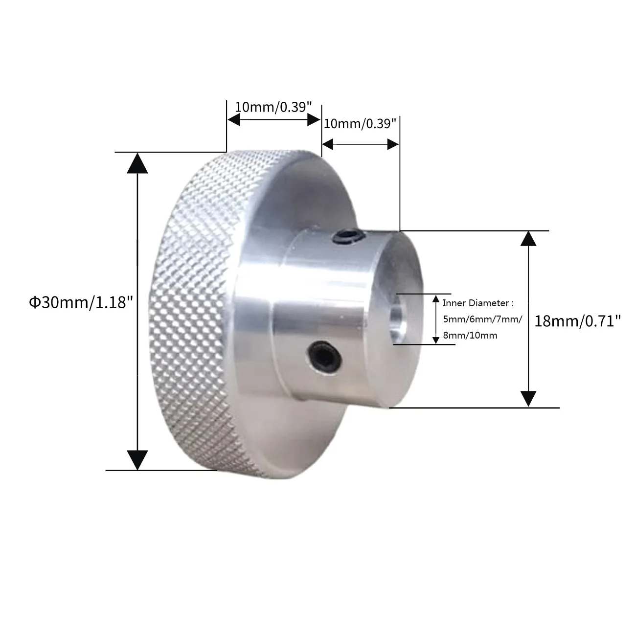 Aluminium Alloy Machine Tool Handwheels 30mm(1-13/64")OD Knurled Oxidised Black/Silvery Handles Knobs 5/6/7/8/10mm Bore