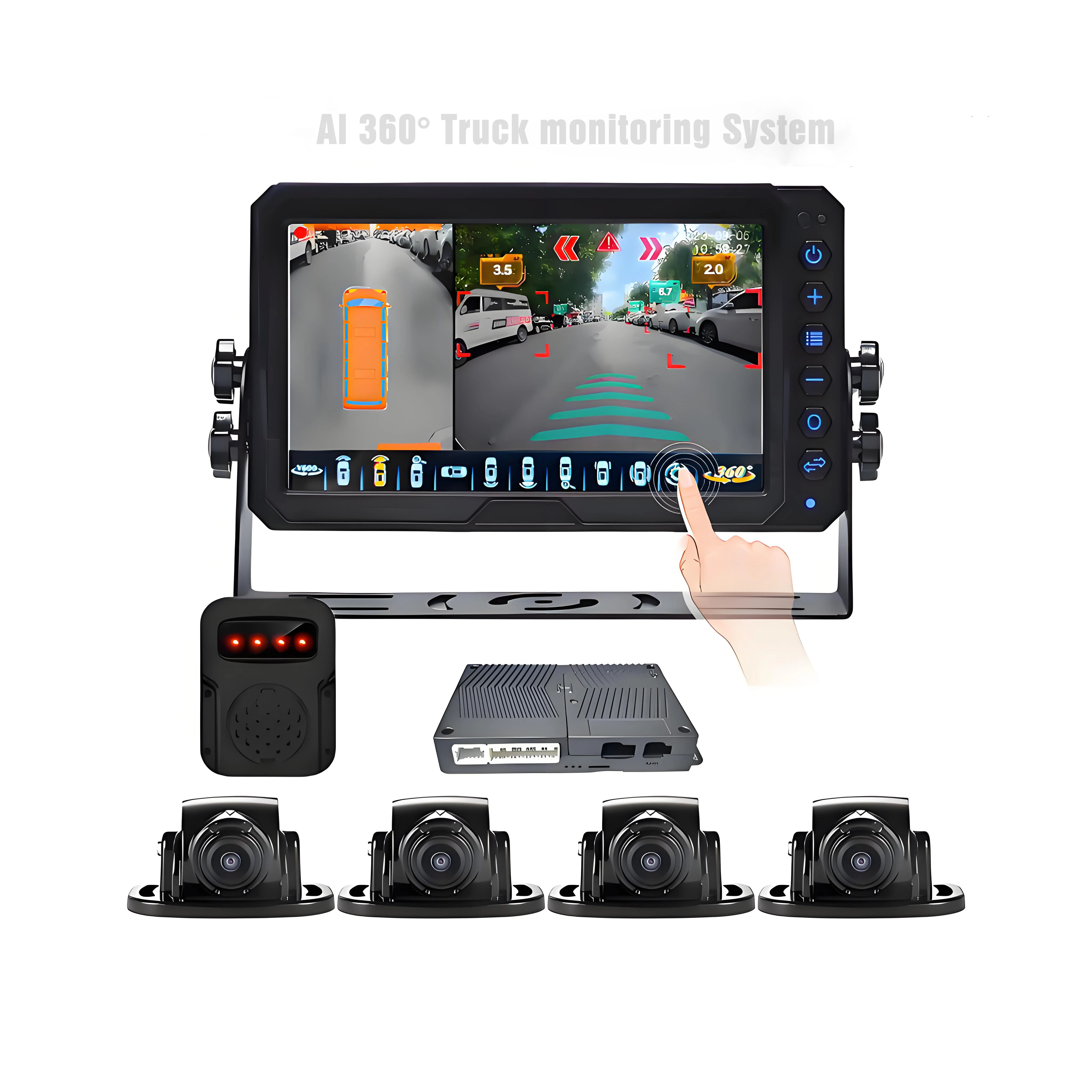 360 Degree AI Bird View Surround Panoramic System 1080p DVR with audible and visual alarm for School Buses Trucks