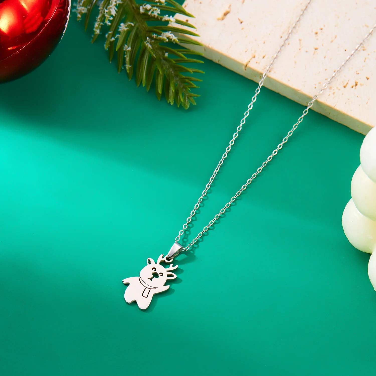 Minimalistische Weihnachts-Anhänger-Halskette aus Edelstahl für Frauen, Schneeflocke, Weihnachtsmann, Elch-Halskette, Freundschaft, Hochzeit, Party-Schmuck – Detail 24