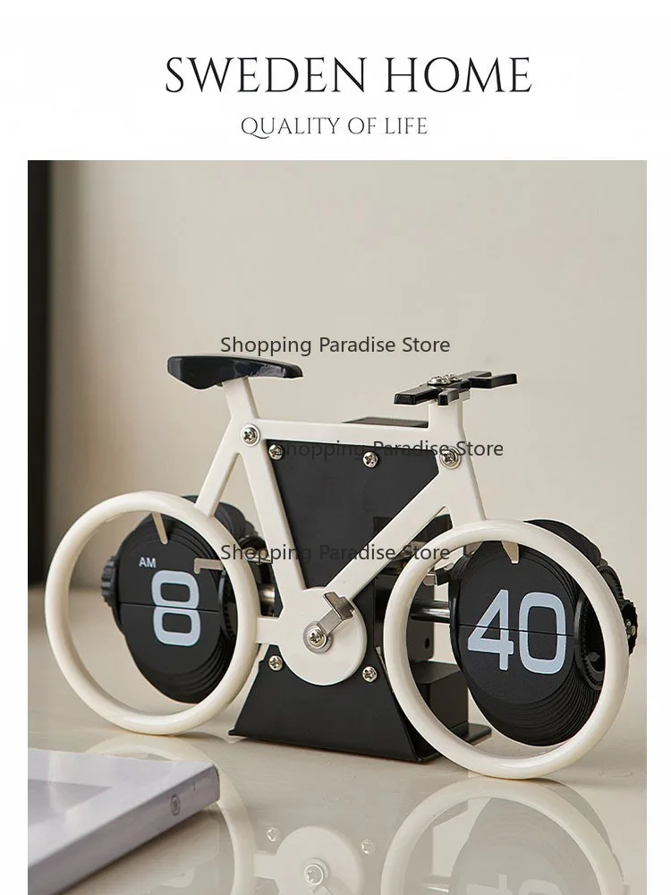 High-End Bicycle Creative Automatic Page Turning Clock Modern Mechanical Pendulum Table Clock Living Room Ornament