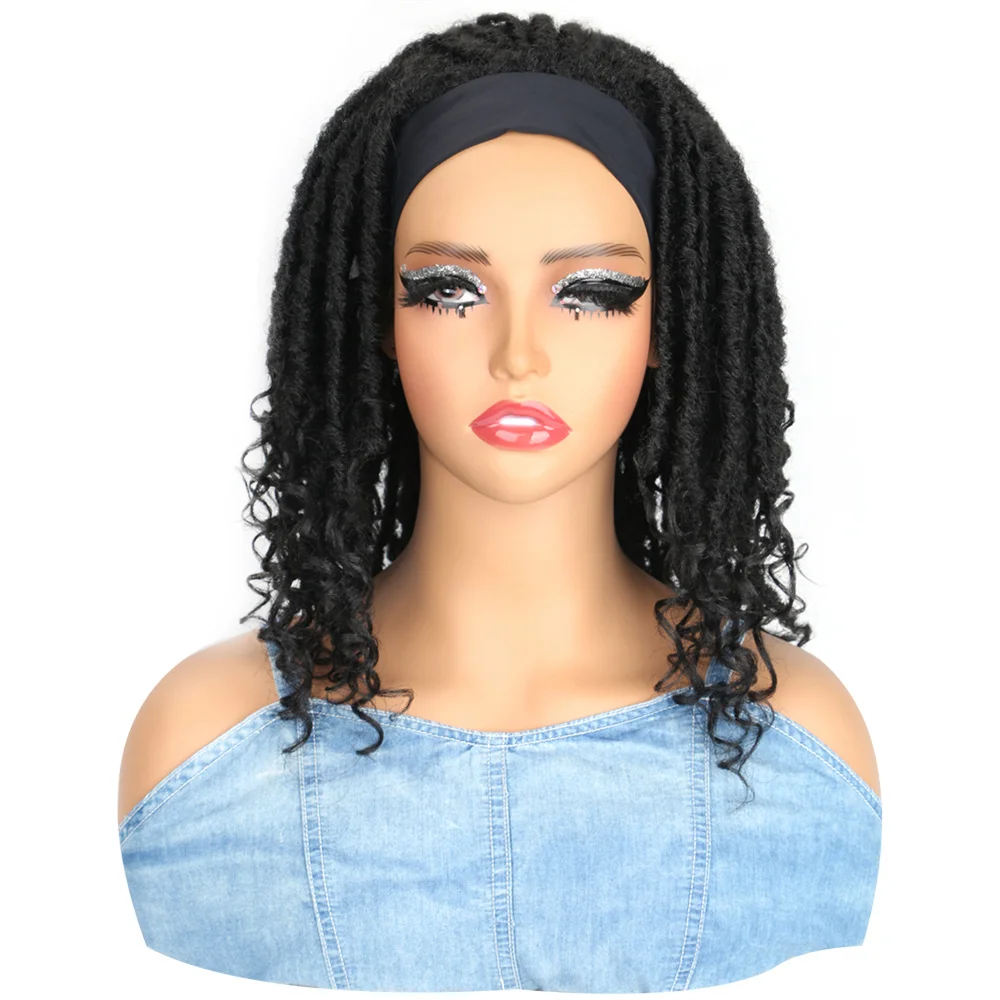 Peluca de diadema rizada de rastas cortas sintéticas para mujer, diosa suave, banda para la cabeza, pelucas negras naturales, cabello de uso diario para fiesta