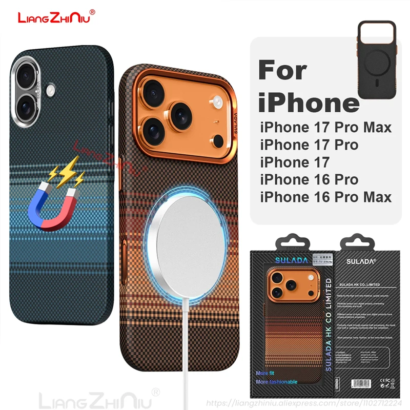 

Для Iphone 17 16 Pro Max/17 Pro/17 16 Pro магнитный чехол из углеродного волокна с рисунком Magsafe кевларовый узор противоударный жесткий чехол для ПК
