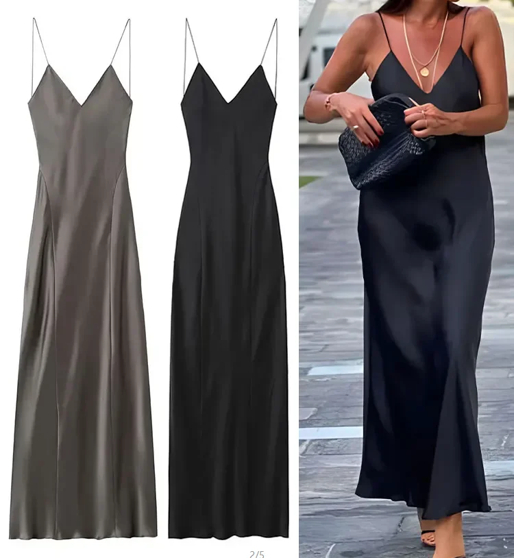 

Dress For Women 2024 Summer Satin Sleeveless Backless V-Neck Female Chic Sexy Party Prom Long Dresses Woman Evening Dress