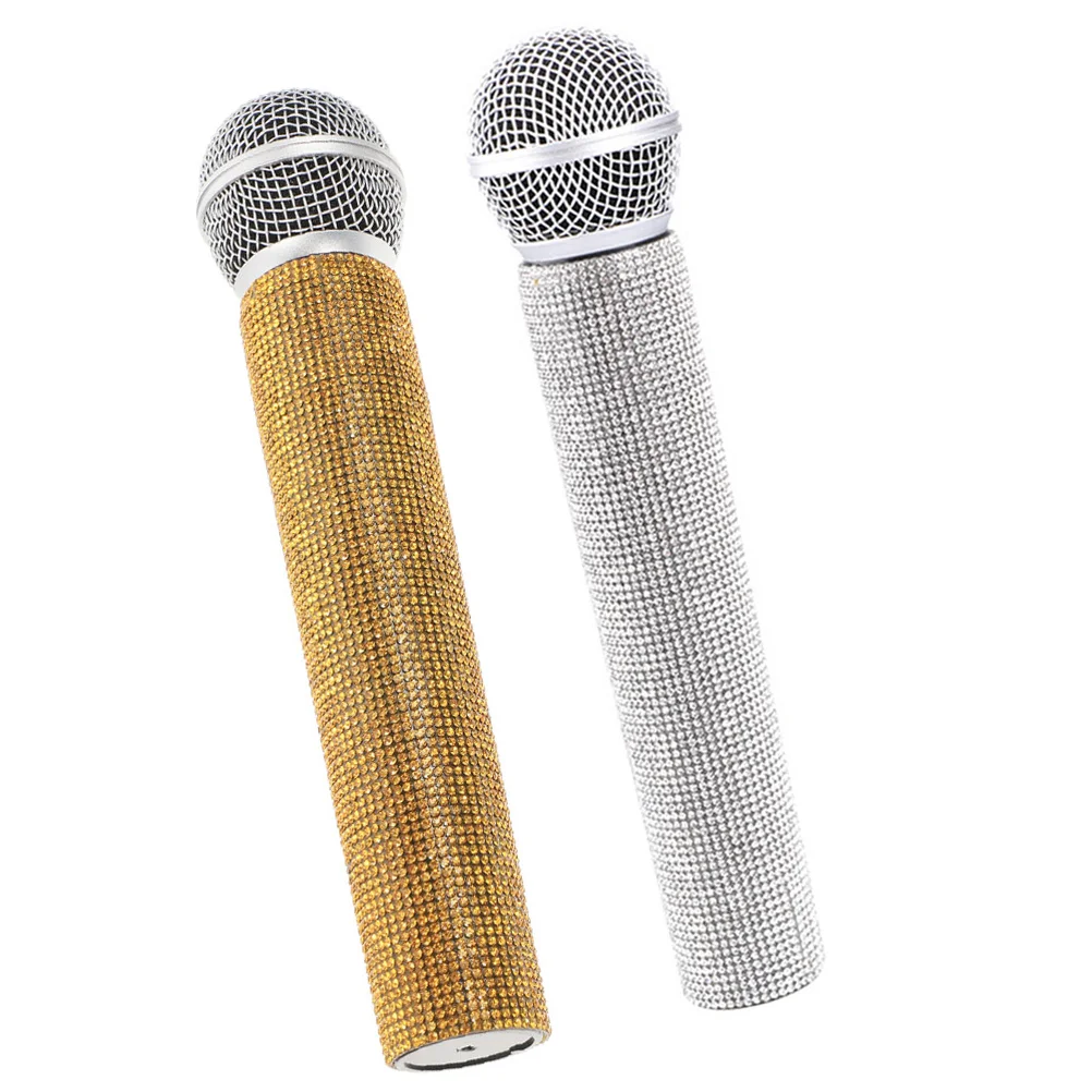 

2 Pcs Simulated Microphone Pretend Toy Role Play Cosplay Prop Fake Metal Diamond Plaything Realistic