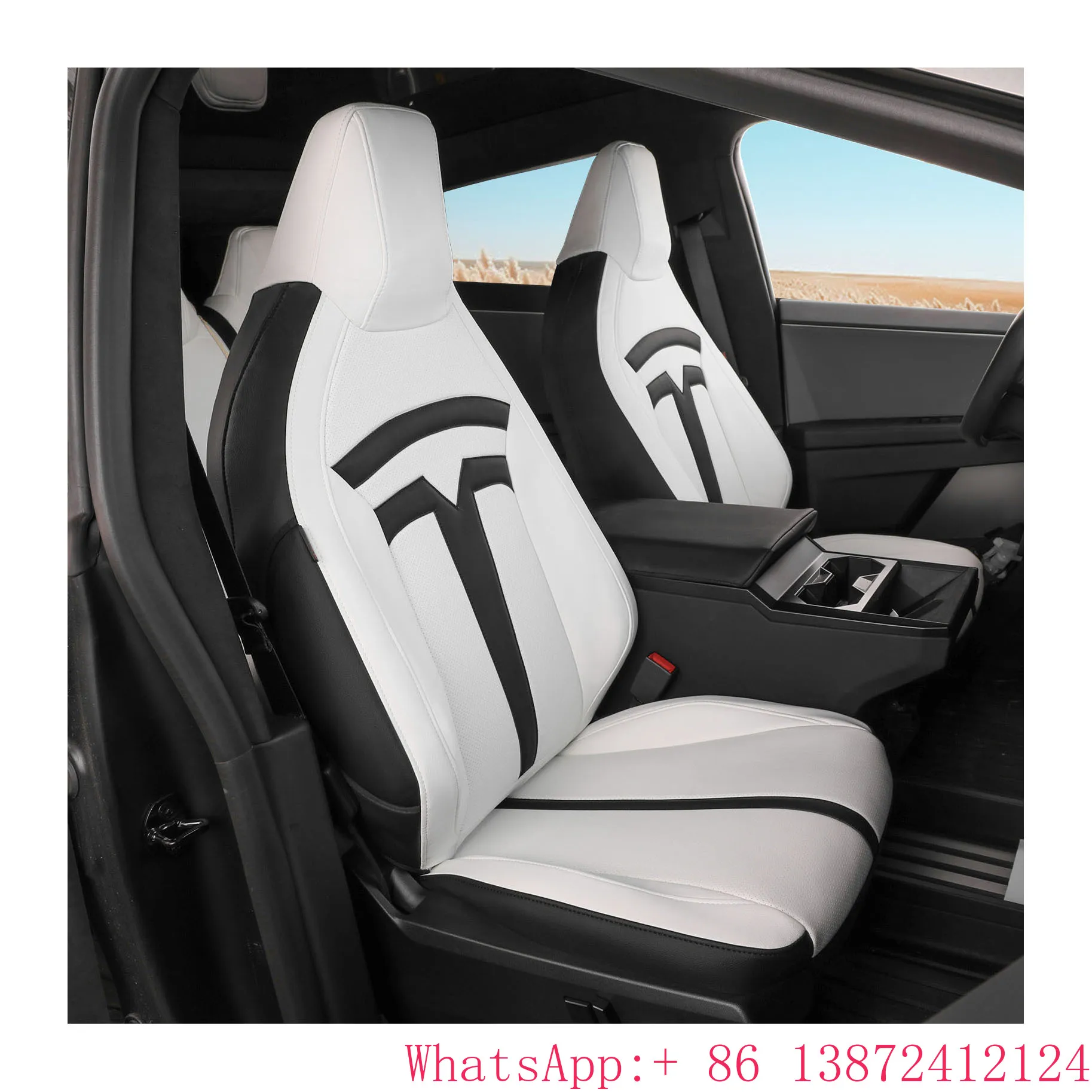 

EKR Custom Fit Cybertruck Seat Covers for Tesla Cybertruck 2024+ ,5-Seat Full Set, Leather Car Seat Protector - Black and White
