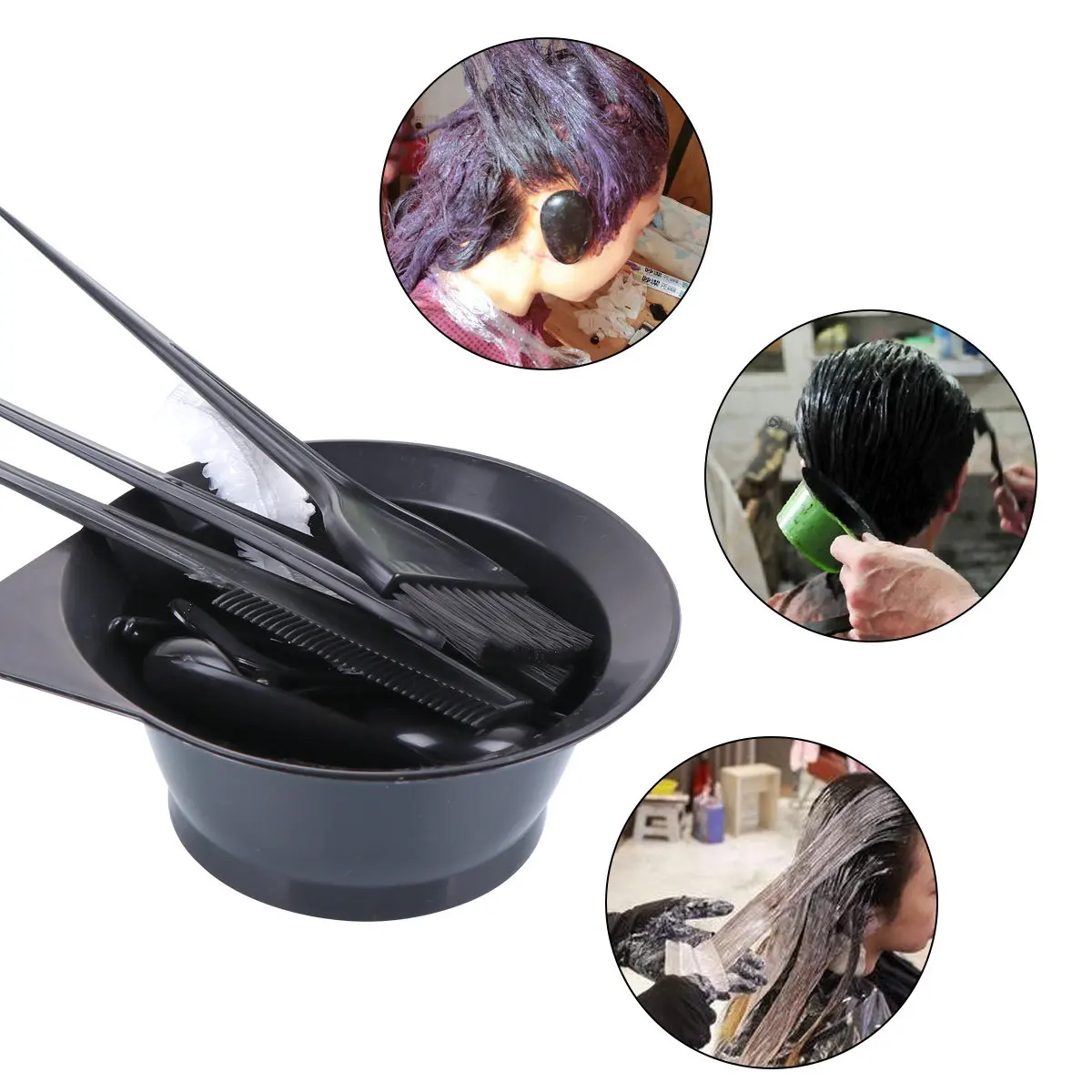 1Set Hair Dye Set Complete Hairdressing Kit for Salon Home Use Includes Dyeing Bowl Brush Combs Caps Gloves Hair Dye Set