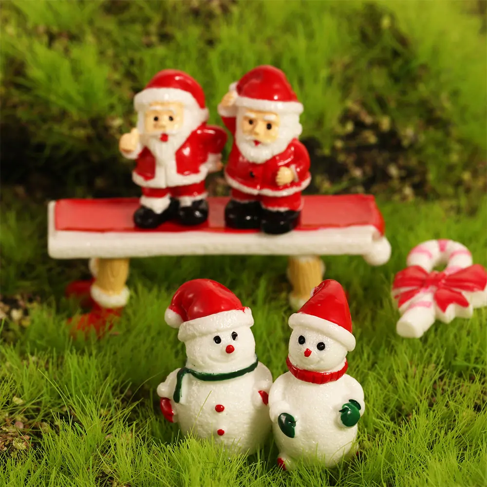 Christmas Miniature Figurines Santa Claus Sled Reindeer Gift Train Terrarium Handmade Fairy Garden Decor Snow Landscape Model