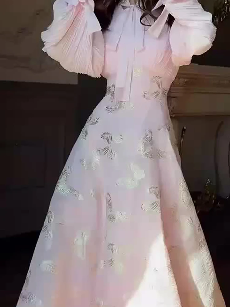 Vestido de fiesta drapeado con estampado de flores a la moda, elegante vestido de vacaciones con cordones y cuello en V, vestido largo bohe ajustado informal de manga larga para mujer