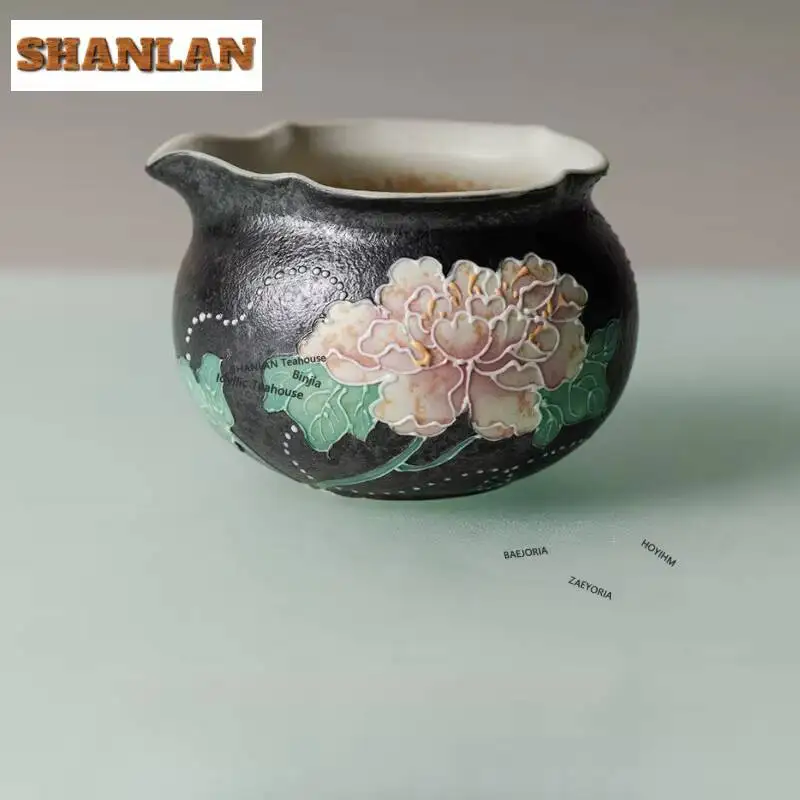 180ml Hand Painted Night Bloom Peony Tea Pitcher Pour Tea Cha Hai Dispenser Justice Cup Dahongpao Fair Mug Cafes Accessories