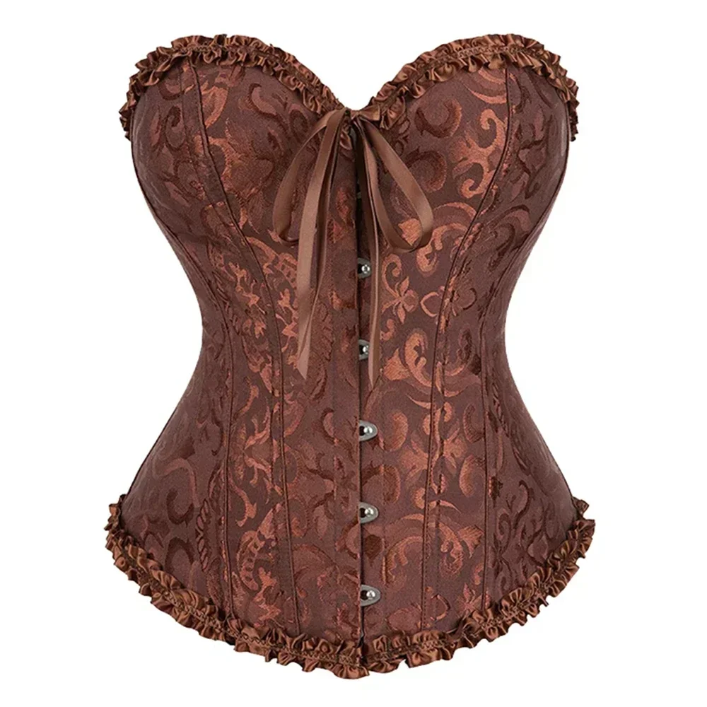 Sexy Bustiers And Corsets Floral Lace Tops For Women Vintage Corset Gothic Overbust Satin Jacquard Korsett