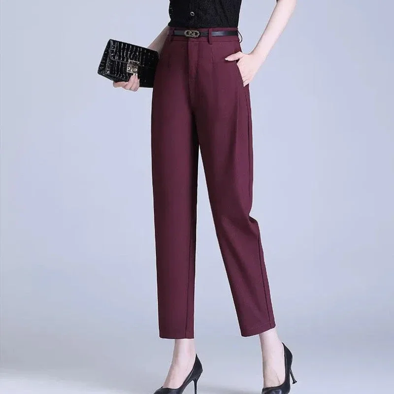 Spring Autumn Women\'s Clothing Solid Color Button Zipper High Waist Pockets Trousers Trouser Suits Straight Commute Pants
