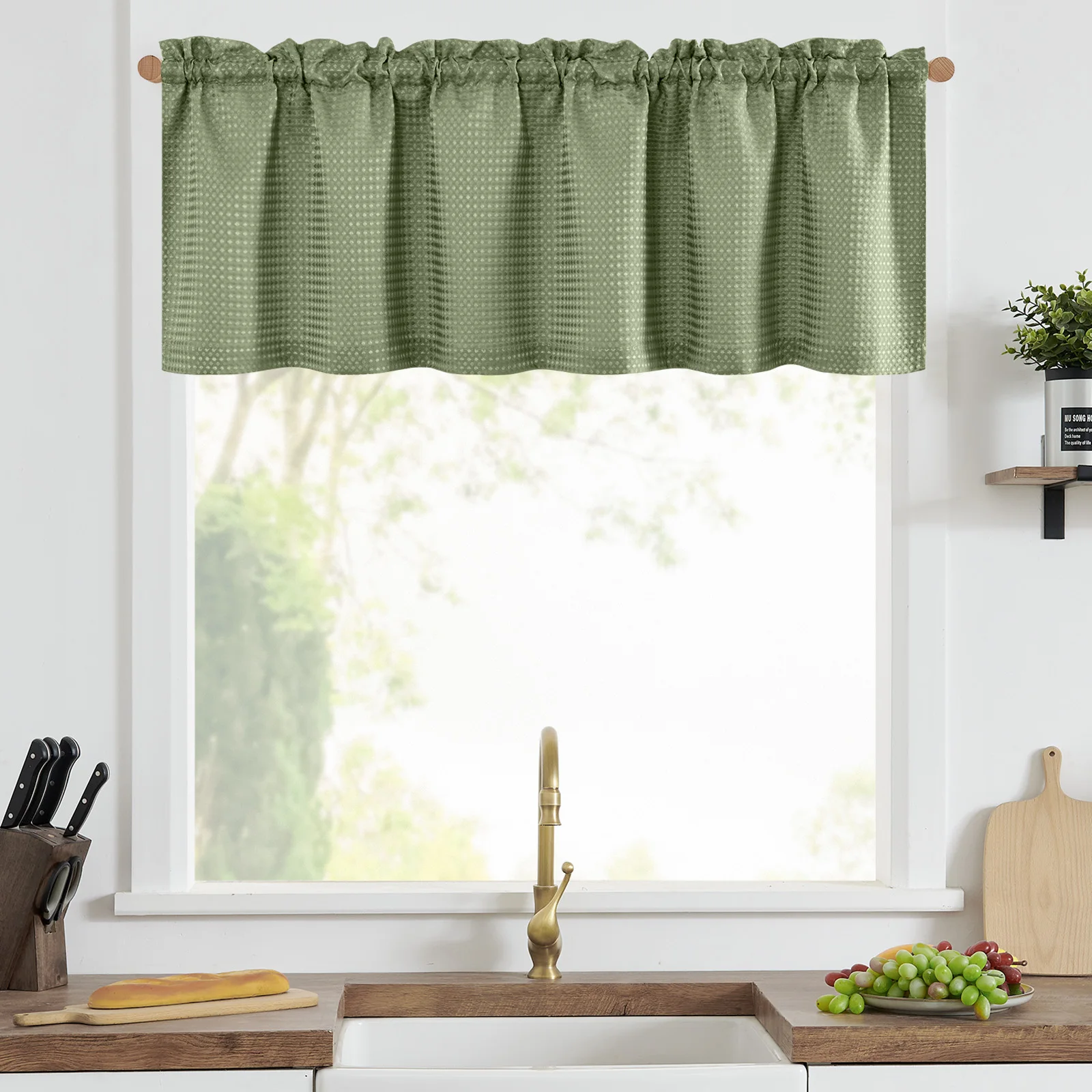 JINCHAN 60*18 Inch Valance Curtains Kitchen Waffle Weave Valance For Living Room Bathroom Light Filtering Window Short Curtains