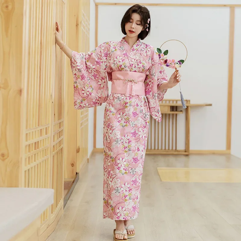 

Japanese Women‘s Traditional Formal Dress Long Bath Clothes Suit Kimono Cosplay Cherry Blossoms Photo Stage Performance Suit