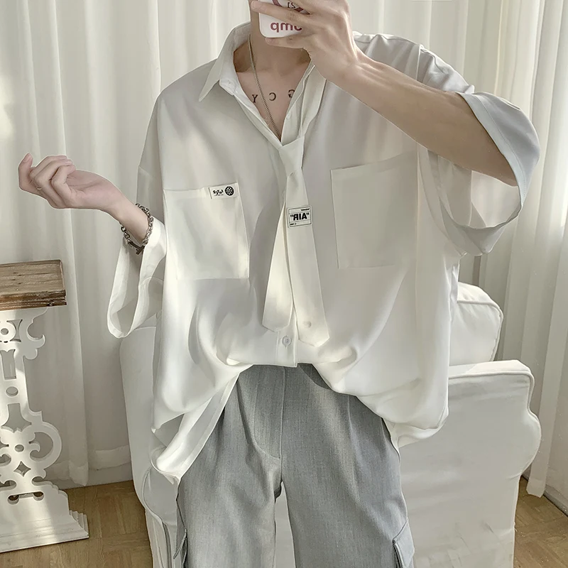 

Мужская рубашка из ледяного шелка: летняя, тонкая, свободная, струящаяся, с коротким рукавом, модная, брендовая, молодежная, с пуговицами, не требует глажки.