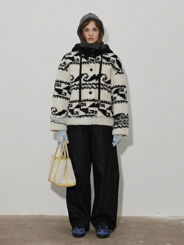 

Lofi Choose Women's Thiened Hooded Lamb Fur Jaet Winter New Sle Fluffy Warm Top Commute Sle Loose Fit with kets