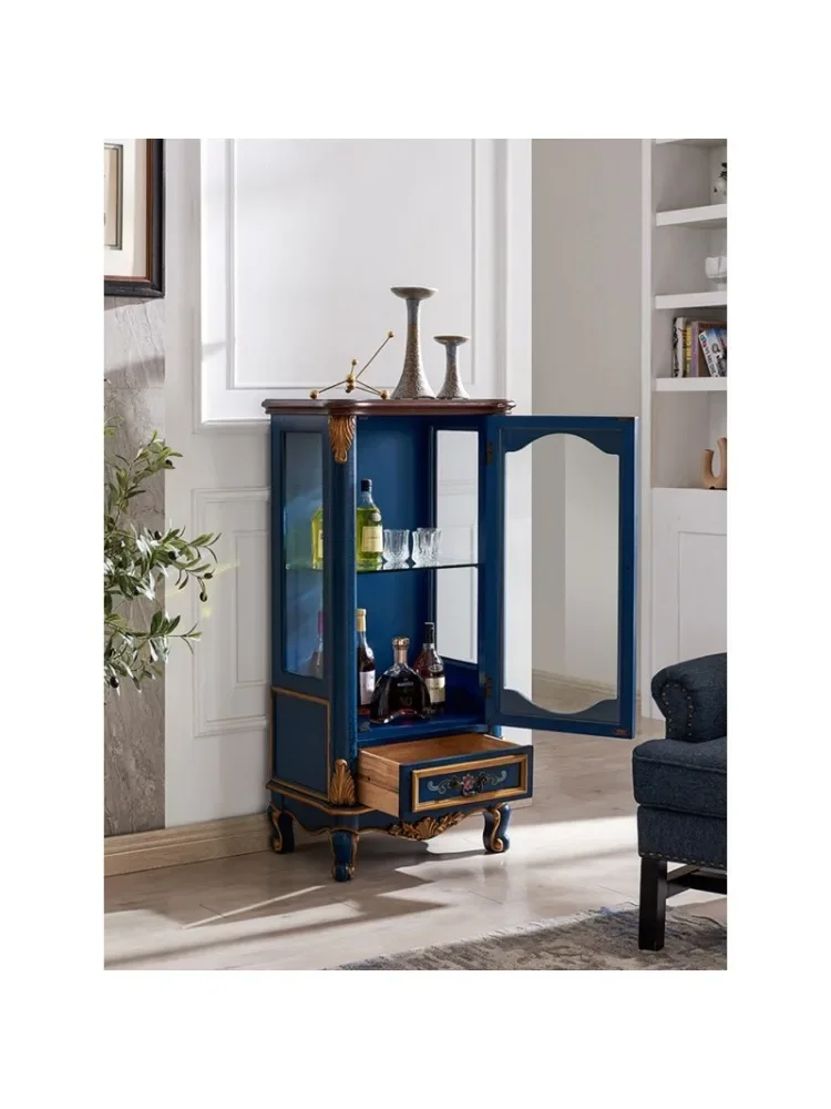 American Solid Wood Single Door Wine Cabinet Cabinet with Glass Door European Retro Display Low Cabinet Wall Locker