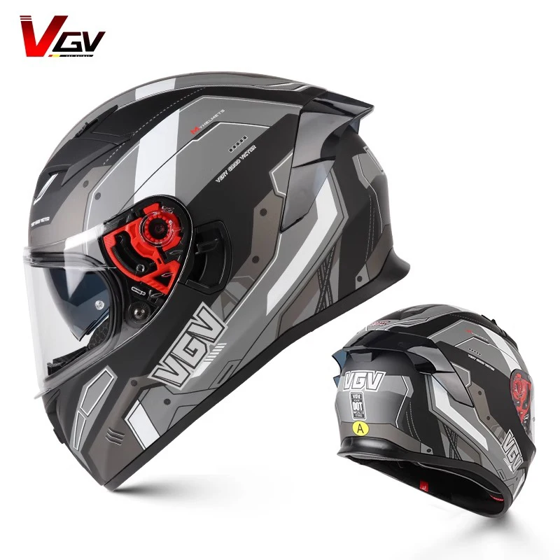 

VGV double lens full face helmet Built-in dark colored short mirror motorcycle helmet man women High-strength ABS Shell