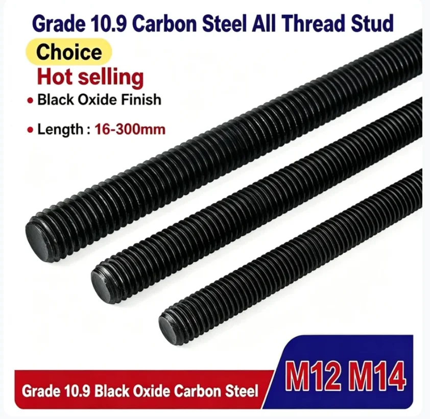 M12 M14 10.9 Carbon Steel All Thread Stud Length 16-300mm Fully Metric Headless Bolts Thread Stud Rods Screws