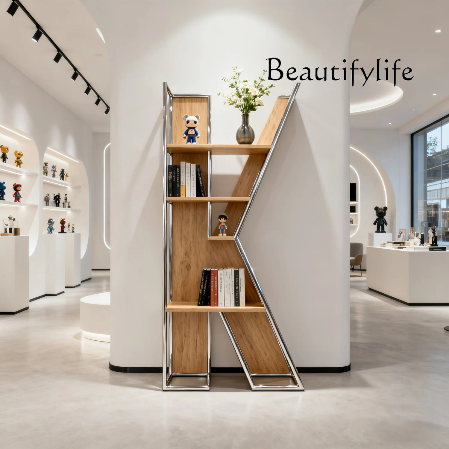 

Creative model storage rack bag shoe display rack household living room wall stainless steel shelf book