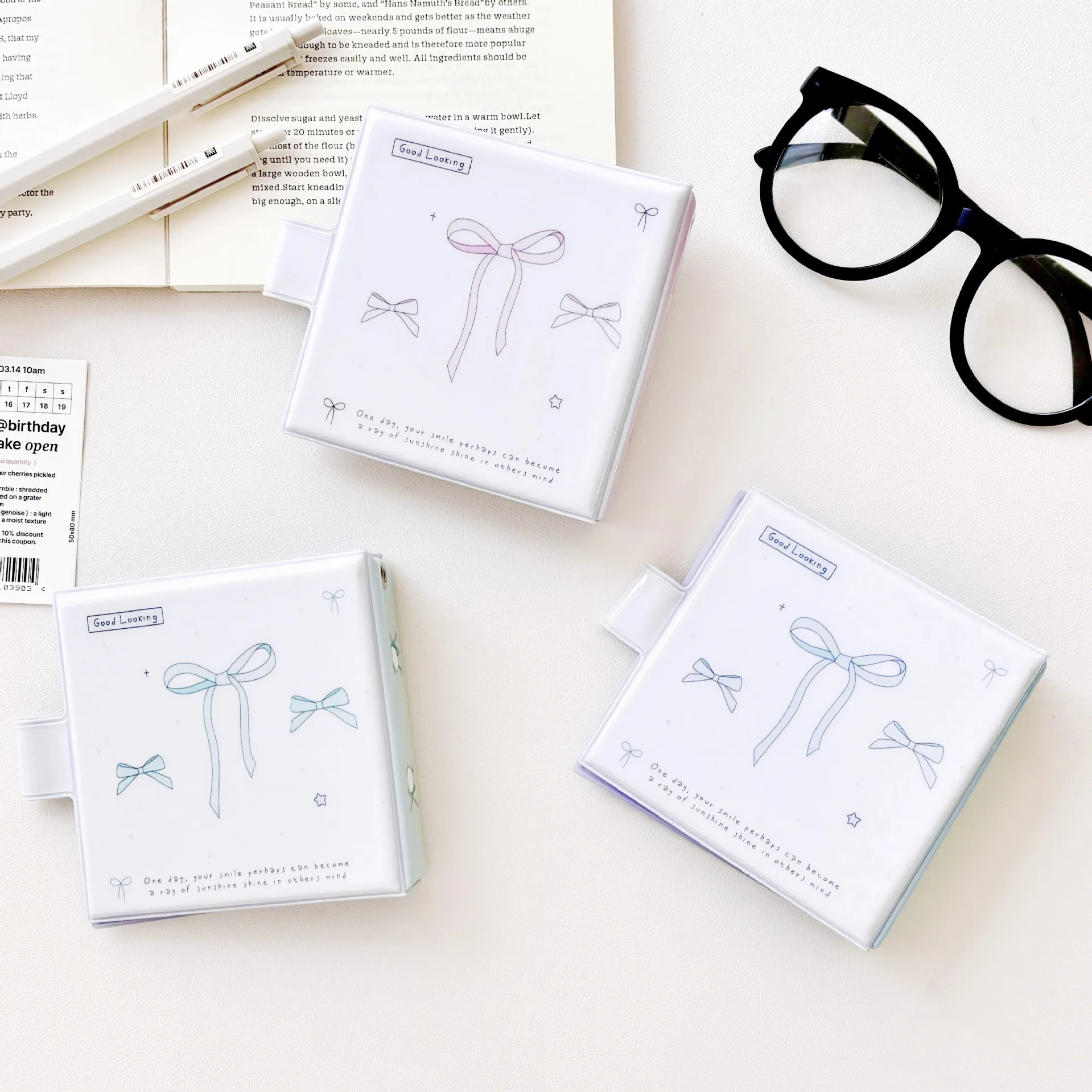 Ins Minimalist Ballet Bow Style Hole Loose Leaf Bag, Three Inch Small Card Book, Storage Book