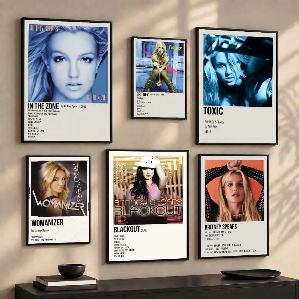 Y2K Pop Singer B-Britney S-Spears Album Poster Wall Art Print Sticker for Bedroom Living Room Dorm Office Modern Home Decor Gift