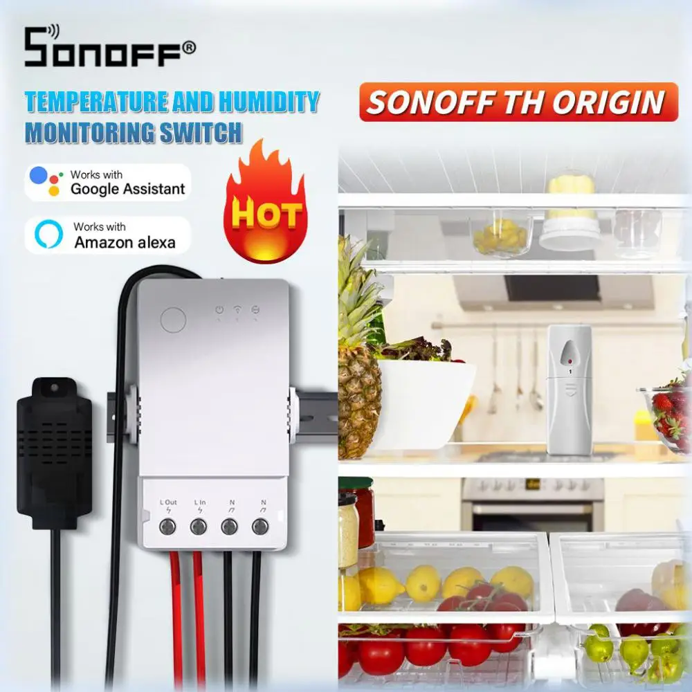 SONOFF TH Origin Wifi Switch Smart Home Controller Temperature Humidity Monitor Switch 20A Max SONOFF TH10/16 Upgrade Version