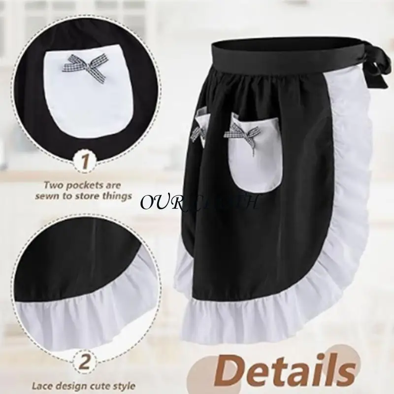 مئزر زي خادمة الخصر مع 2 جيب للنساء لعب دور هالوين كوزبلاي ملحقات المطبخ طبخ الخبز ساحة y1ac
