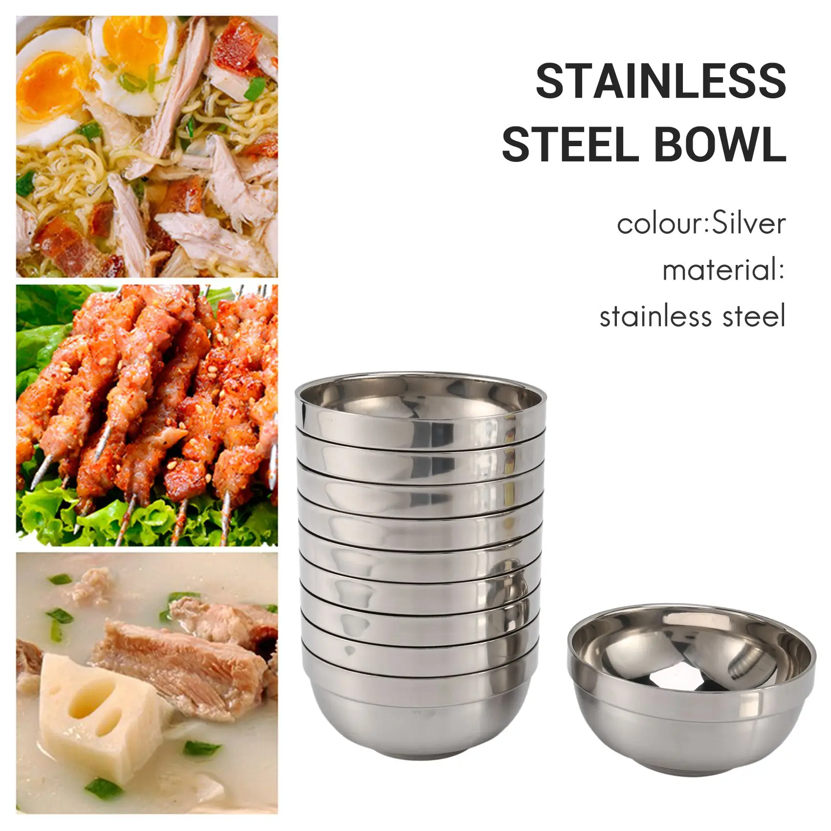 وعاء من الفولاذ المقاوم للصدأ ABZS، أوعية خلط من الفولاذ المقاوم للصدأ، 10 عبوات من أوعية التعشيش المعدنية المعزولة بجدار مزدوج، 4.7 بوصة #2