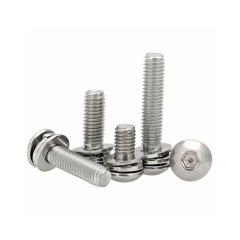 Combination Screw Set Hex Socket Button Head Bolt with Washer Assortment 304 Steel M2.5 M3 M4 M5 M6 M8