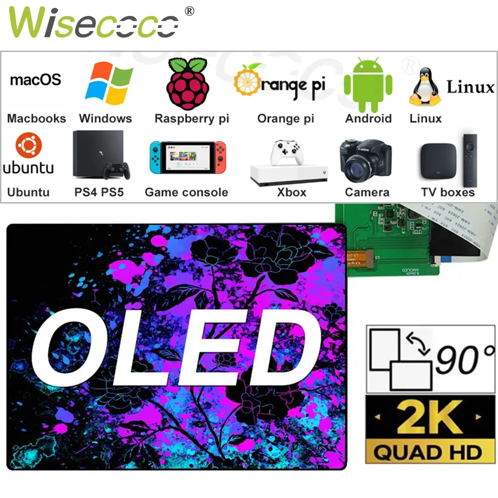 OLED Display 8 Inch 2K 2480x1860 IPS Amoled Screen Laptops Raspberry Pi Project OLED Screen Default Landscape Driver Board