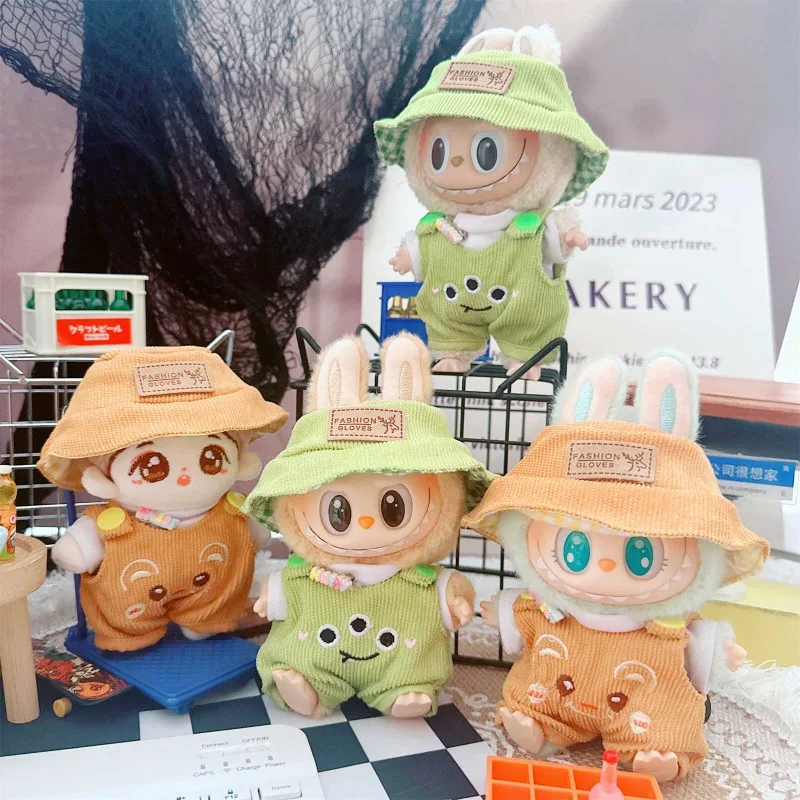 

Only Clothes For Labubu 15/17cm Mini Plush Doll Clothes Moka Bear Overalls White T-shirt Hat Cute Animal Work Clothes Child Gift