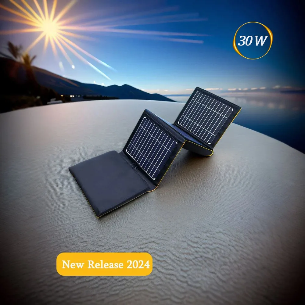 LEETA-Panneau Solaire Portable, 30W, Haute Puissance, Haute Qualité, Étanche, Pliable, Cellules Extérieures, Chargeur de Batterie pour Téléphone