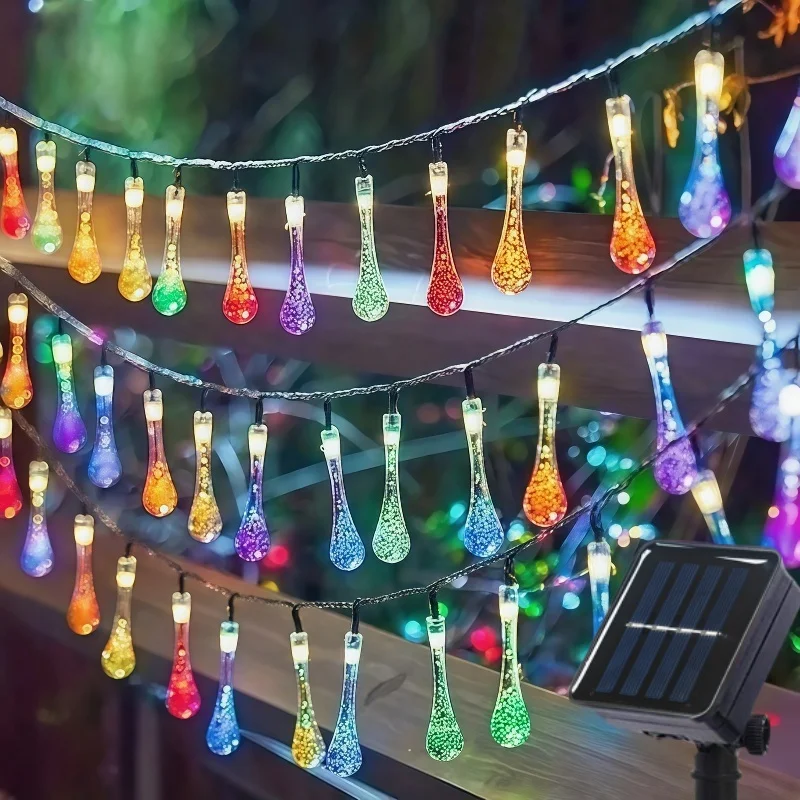 Solar Outdoor Water Droplet String Lights, 50/30/20LED Halloween And Christmas 8 Modes  Garden Decoration Fairy Lights