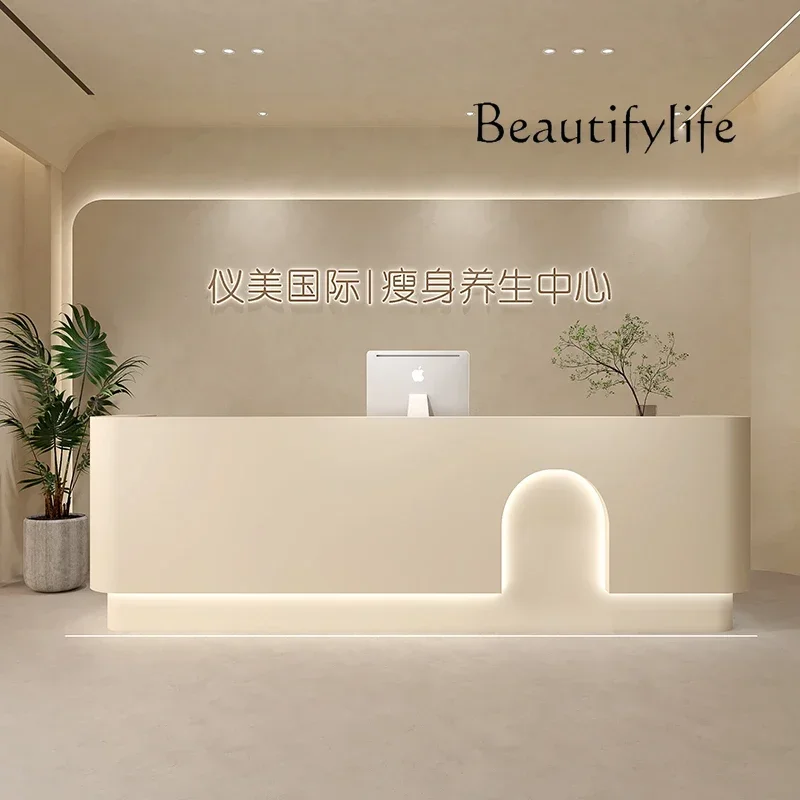 Cream Style Beauty Salon Bar Counter Cashier Desk Yoga Studio Front Desk Reception Table