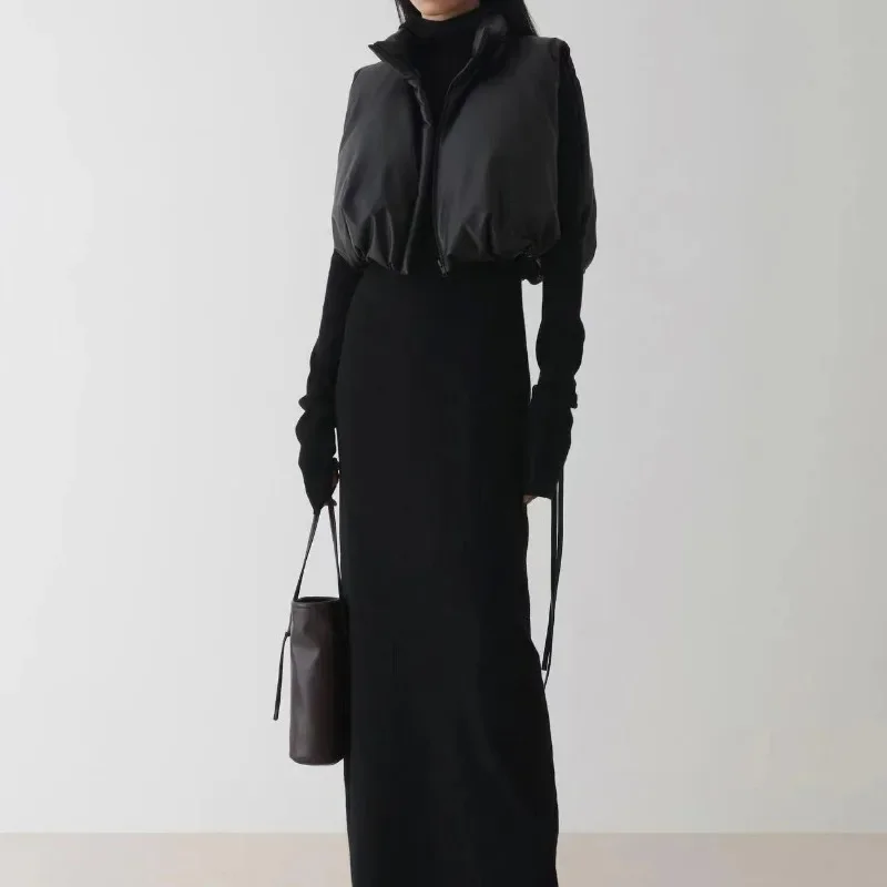 Winter Coat Women New Designer Style Simple Two-piece Lace-up PU Down Vest