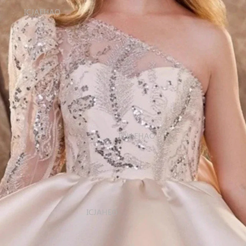 Girls Sequin One ShoulderPageant Party Formal Evening Kids European American Princess Dress Children Puffy Gown for Model Show