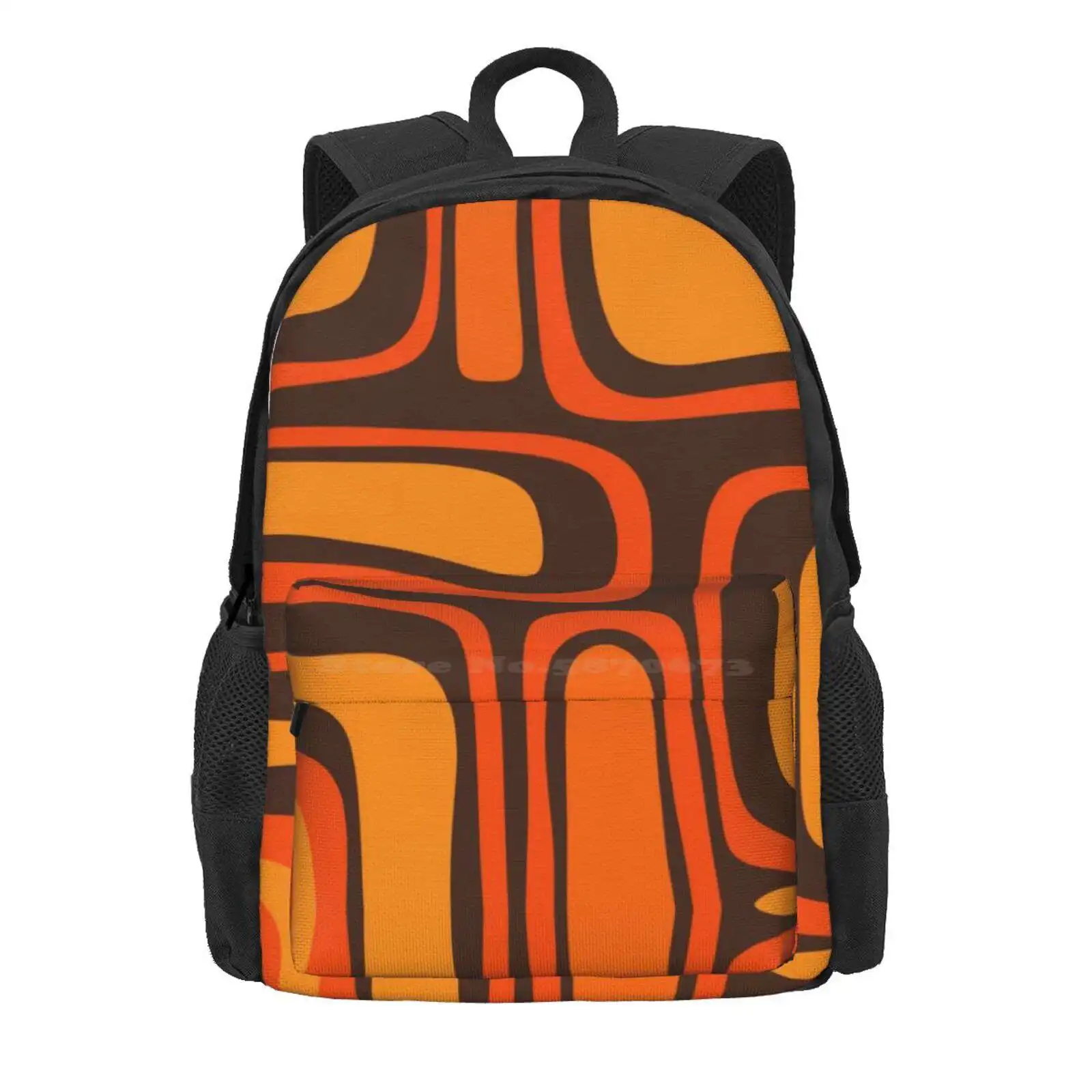 Palm Springs Retro Mid-Century Modern Abstract Pattern In 70S Brown And Orange Hot Sale Schoolbag Backpack Fashion Bags Retro