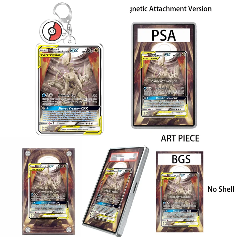 Étui de protection en acrylique recyclable pour cartes Pokémon Arceus, Dialga, Palkia GX, Cosmic Eclipse, Anime, avec porte-clés – Idéal pour collection et cadeau