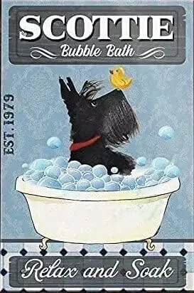 Metal Signs for Bedroom Scottie Dog Tin Sign Bath Time Relax and Soak Art Metal Wall Plaque Decor Bathroom Retro Vintage Metal S