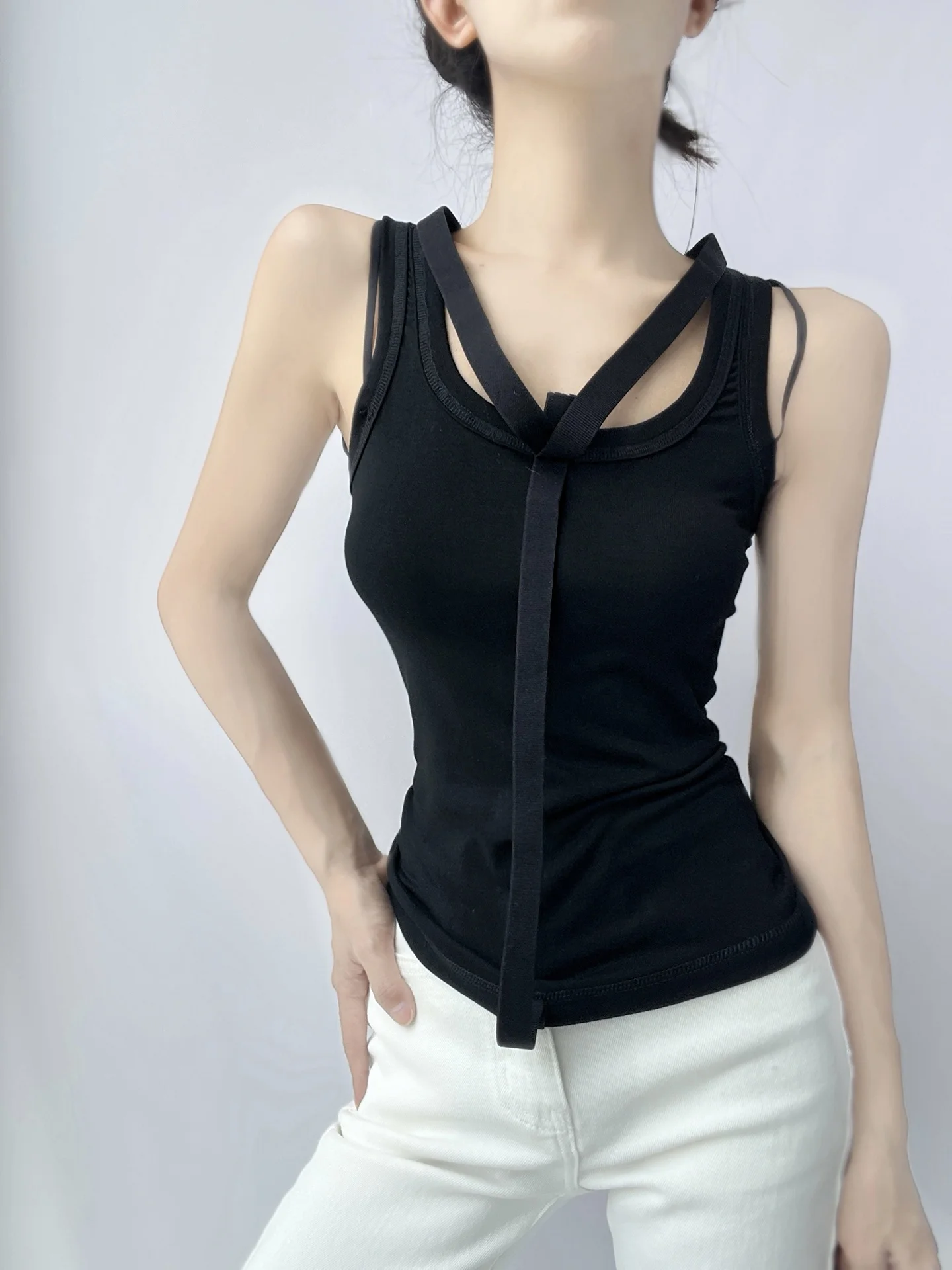 

Slim Fit Y-Strap Design Svel Top Women's Summer New Sle Home Girl Unique Faion Cotton Village Original Design Vest