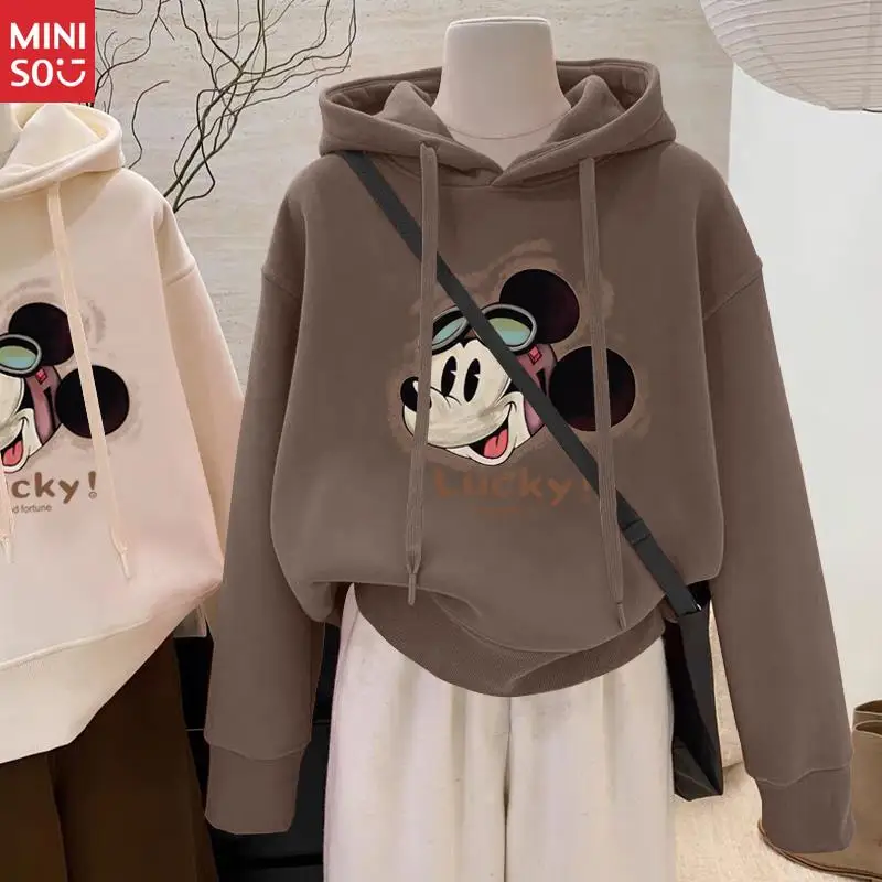 Felpa con cappuccio da donna Disney Mickey, felpa corta sottile stile coreano per la moda di inizio autunno