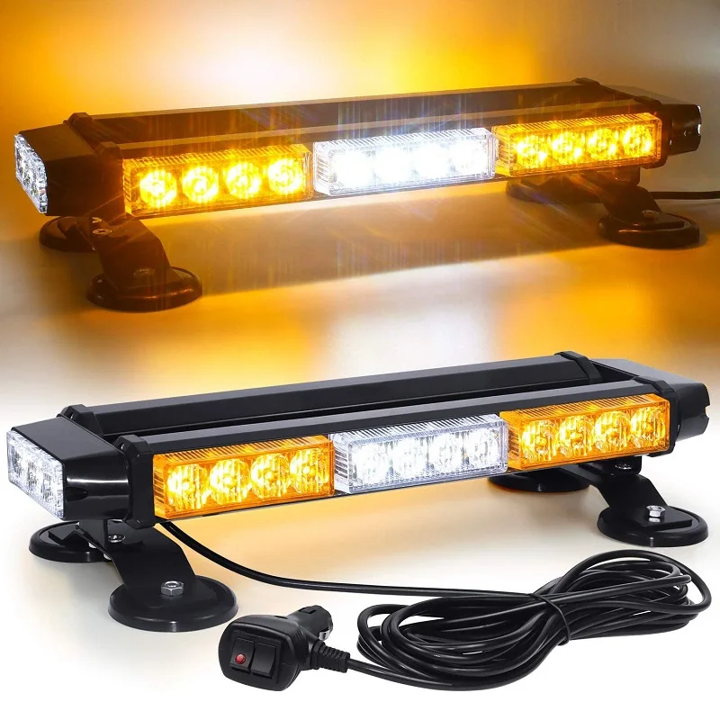 

30 Leds Strobe Light Emergency Traffic Advisor Double Side Warning Lamp Yellow and White Flashing Lights Waterproof Auto Parts