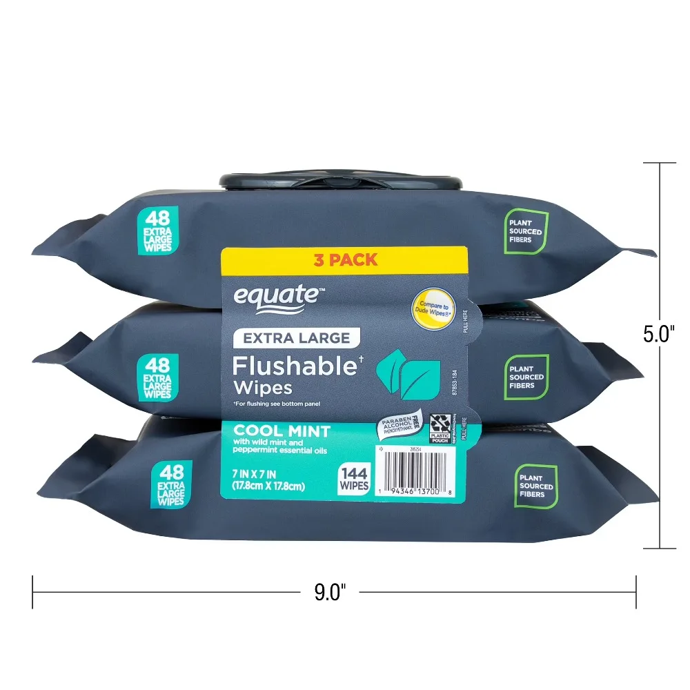 Extra Large Flushable Wet Wipes with Cool Mint Scent Pack of 144 Wipes 3 Packs Bulk Soft and Strong Cleansing Wipes for Adults and Baby view 6