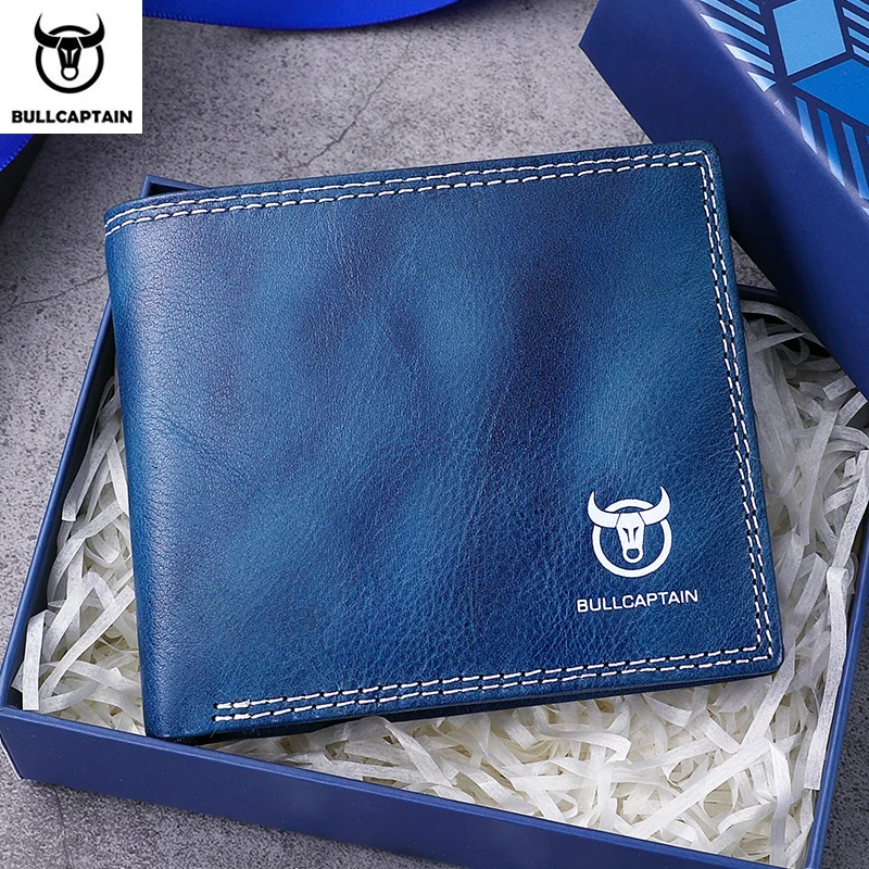 BULLCAPTAN Genuine Leather Men's Wallet RFID Function Fashion Men's Card Clip Wallet Latest Gift Box Men's Business Wallet QB032