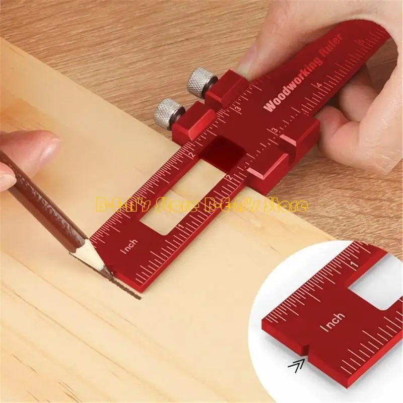 Y1AD Woodworking Pocket Ruler，6/8/12 Inch Metal Slide Stop Marking Ruler Scribing Measure Tool for Woodworking