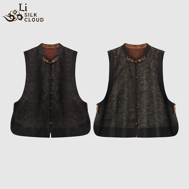 LI SILK CLOUD xiangyunsha Handmade Traditional Silk Vest- Skin-Friendly Silk Fabric,Comfortable Daily Guangdong Black Pearl