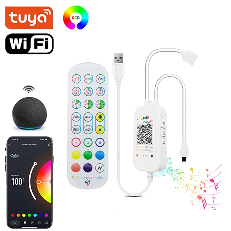 

Wifi Rgb Controler 4 Pin Rgb Led Controller Alexa Smart Led Lights Voice Sensor Control Rgb Usb 5V Rgb Tape Color Changing