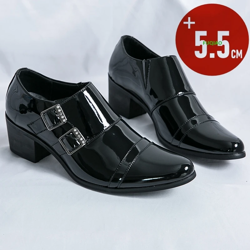 

Men's High Heel Leather Shoes Double Breasted 5.5cm Elevator Shoes Plus Size Formal Business Casual Loafers Stylish Comfortable