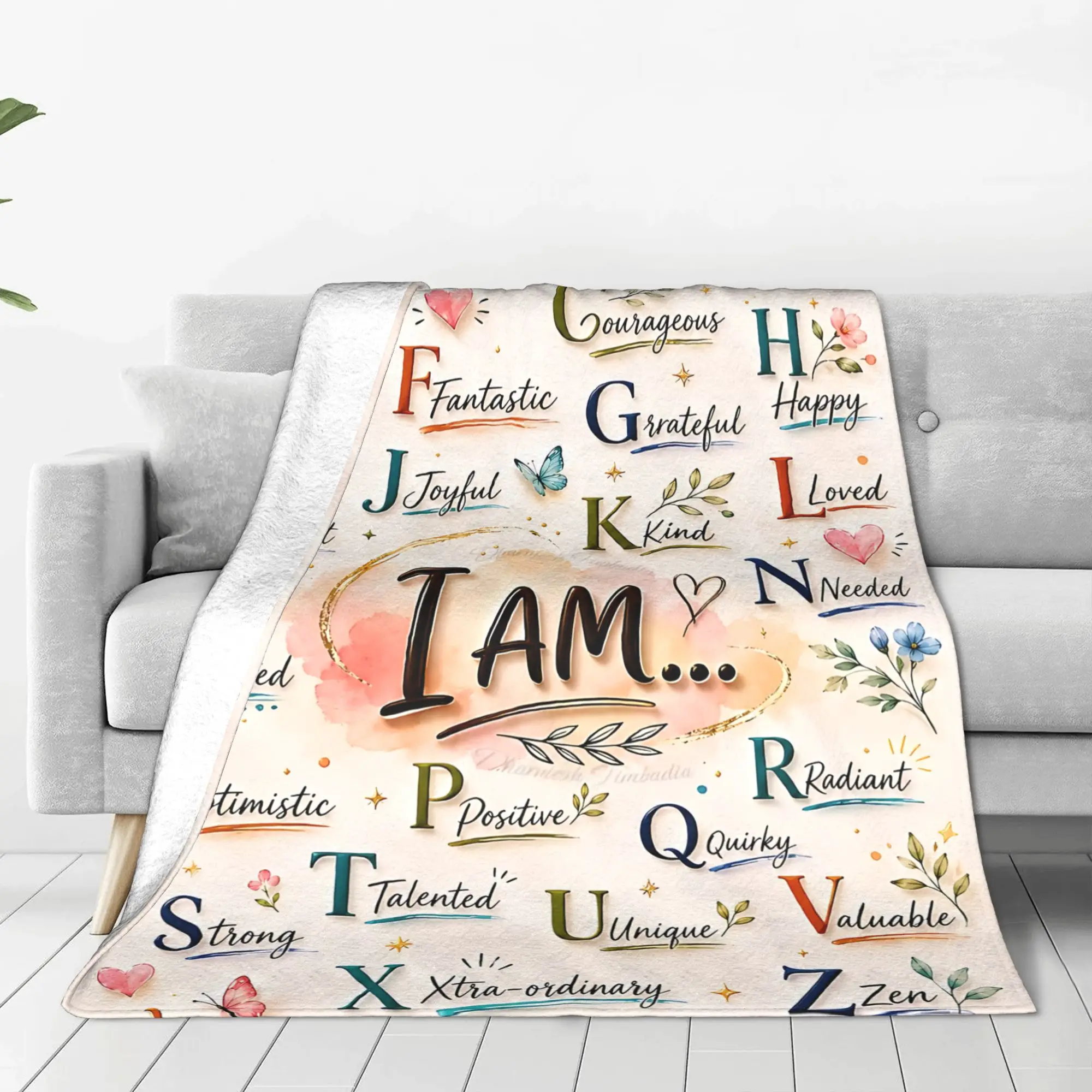 1PC Home Thankful Grateful Blessed Blanket Throw Blanket  Novelty Warm Blanket All Season Gift for Happy Halloween Give Thanks